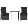 vidaXL Set mobilier de grădină cu perne, 3 piese, negru, poliratan