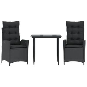 vidaXL Set mobilier de grădină cu perne, 3 piese, negru, poliratan
