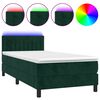 vidaXL Pat cu arcuri, saltea și LED, verde &icirc;nchis, 90x190 cm, catifea