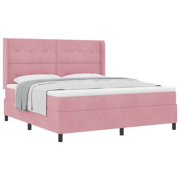 vidaXL Pat cu arcuri cu saltea cu headboard Roz 180 x 200 cm Catifea