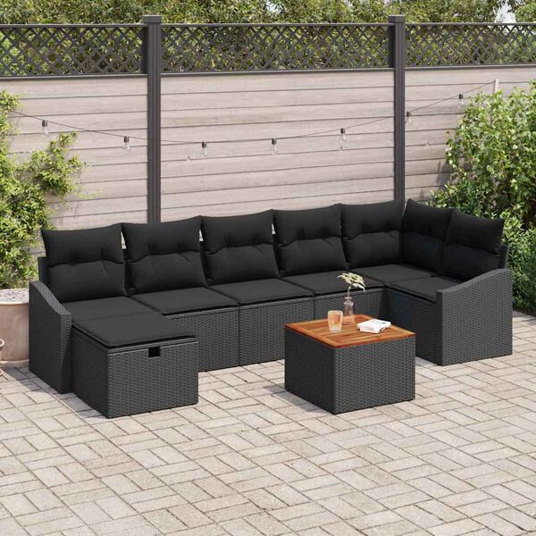vidaXL Set de canapele pentru grădină cu pernă 8 pcs Negru Rattan poli