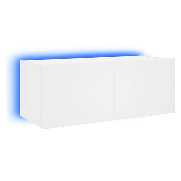 vidaXL Comodă TV de perete cu lumini LED, alb, 80x35x31 cm