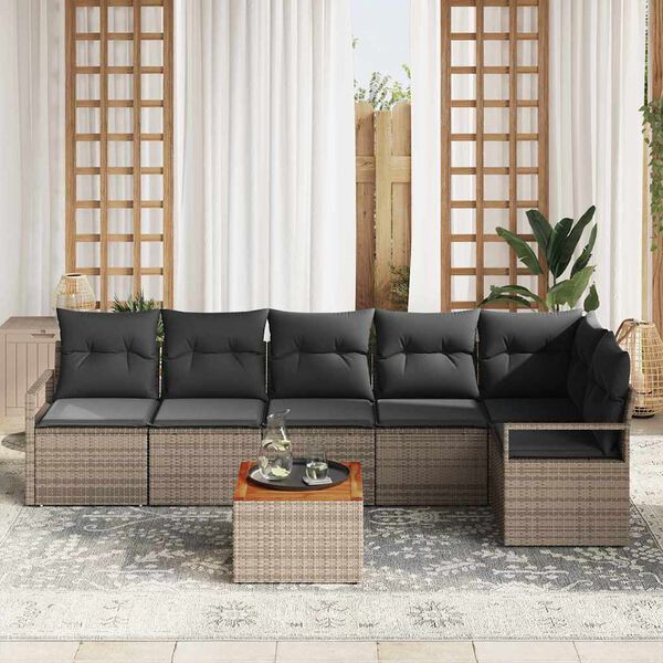 vidaXL Set de canapele pentru grădină cu pernă 7 pcs Gri Rattan poli