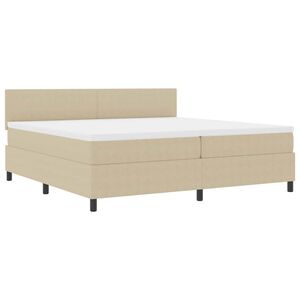 vidaXL Pat cu arcuri cu headboard Gri deschis și alb. 200 x 200 cm