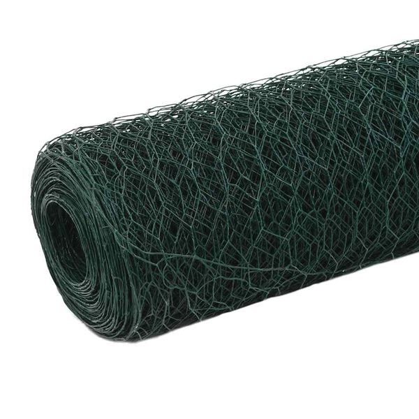 vidaXL Plasă de s&acirc;rmă găini, verde, 25 x 1,5 m, oțel cu &icirc;nveliș PVC