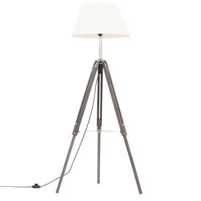 vidaXL Lampă de podea cu trepied, gri/alb, 141 cm, lemn masiv de tec