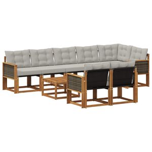vidaXL Set de canapele de exterior 9 pcs Natural și gri deschis