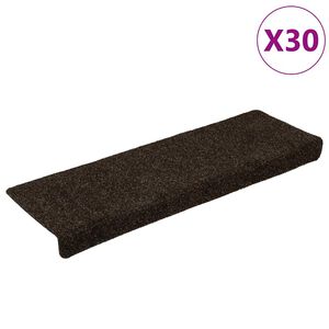 vidaXL Covorașe autoadezive pentru scări, 30 buc., 65x21x4 cm, maro &icirc;nchis, cu margini dreptunghiulare