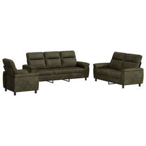 vidaXL Set de canapea 3 pcs Verde Army Piele Suedată Sintetică