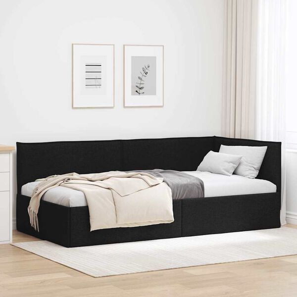 vidaXL Cadru de pat colțar cu headboard Negru 90 x 190 cm țesătură