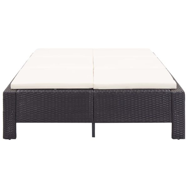 vidaXL Șezlong de 2 persoane cu pernă, negru, poliratan