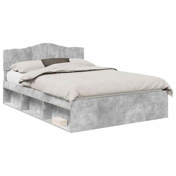vidaXL Cadru de pat cu headboard Beton 160 x 200 cm Lemn de pin masiv