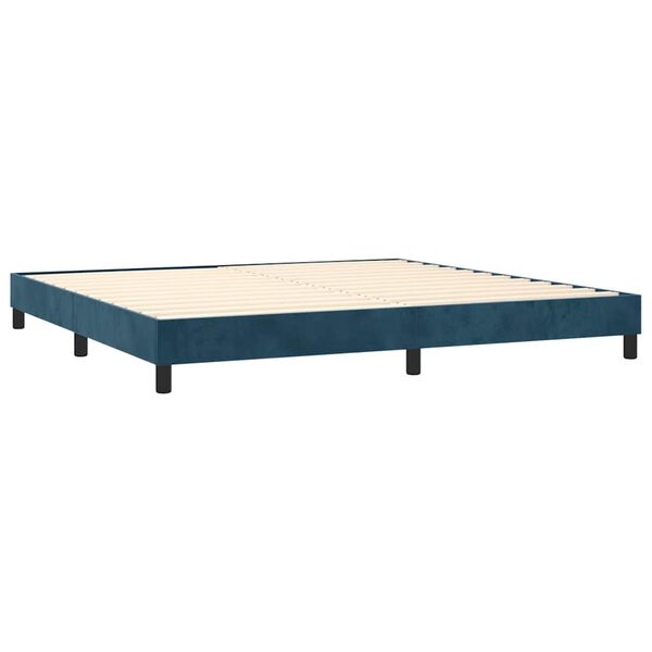 vidaXL Pat box spring cu saltea, albastru &icirc;nchis, 200x200 cm, catifea