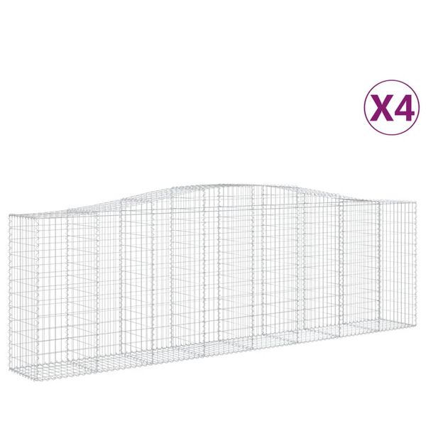 vidaXL Coșuri gabion arcuite 4 buc, 400x50x120/140 cm, fier galvanizat