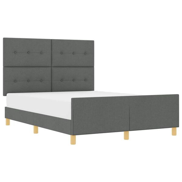 vidaXL Cadru de pat cu headboard Gri &icirc;nchis 140 x 200 cm țesătură