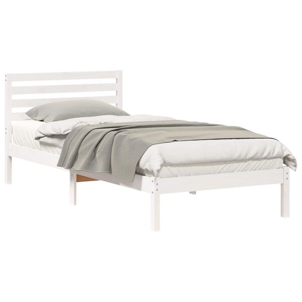 vidaXL Cadru de pat cu headboard Alb 90 x 210 cm Lemn de pin masiv