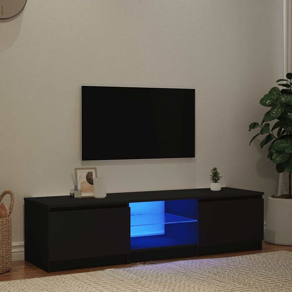 vidaXL Comodă TV cu lumini LED, negru, 140x40x36 cm