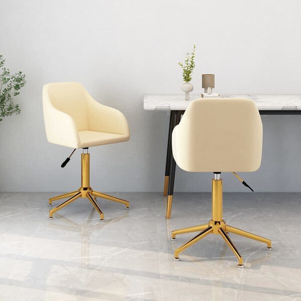 vidaXL Scaune de bucătărie pivotante, 2 buc., crem, catifea