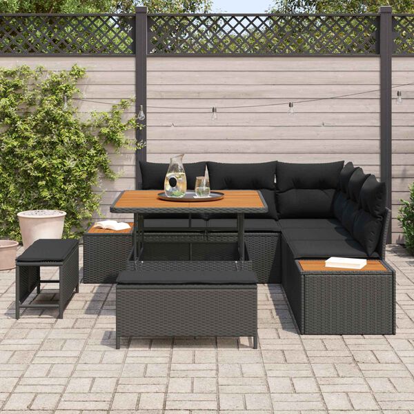 vidaXL Set de canapele pentru grădină cu pernă 8 pcs Negru Rattan poli