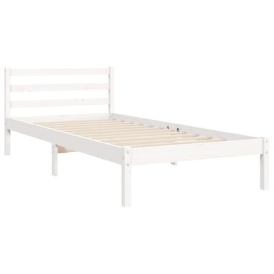 vidaXL Cadru de pat cu tăblie single, alb, lemn masiv