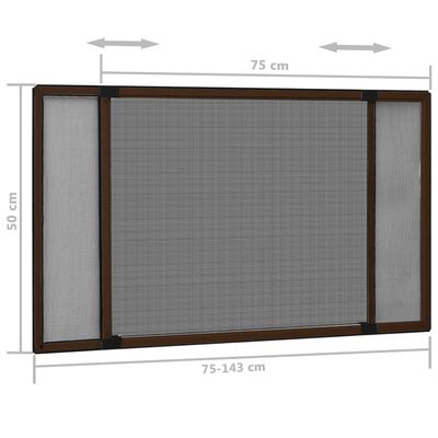 vidaXL Plasă insecte extensibilă pentru ferestre, maro, (75-143)x50 cm