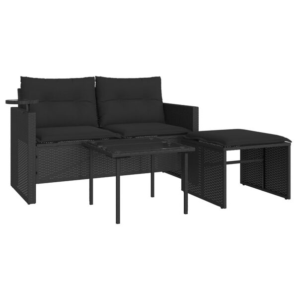 vidaXL Set mobilier de grădină cu perne, 3 piese, negru, poliratan