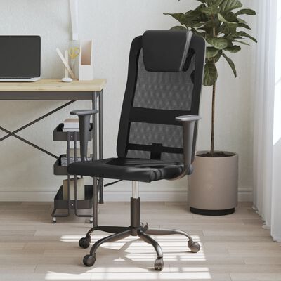 vidaXL Scaun birou reglabil în înălțime negru piele artificială/plasă