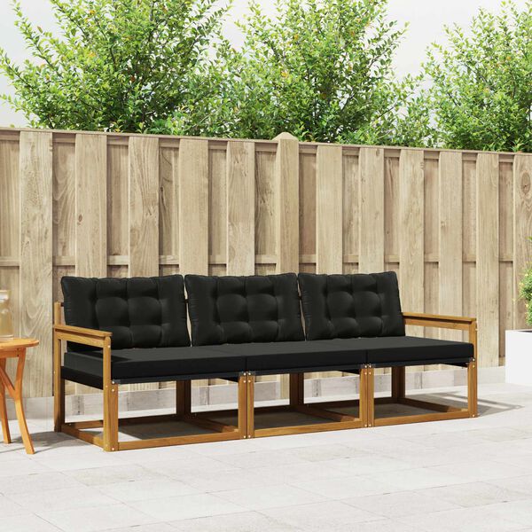 vidaXL Set de canapele de exterior cu pernă 3 pcs Natural și Negru