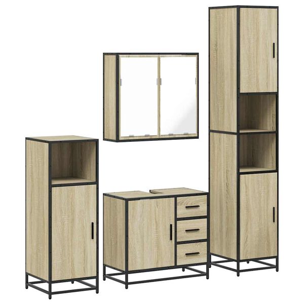 vidaXL Set de mobilier de baie din 4 piese din lemn de stejar Sonoma