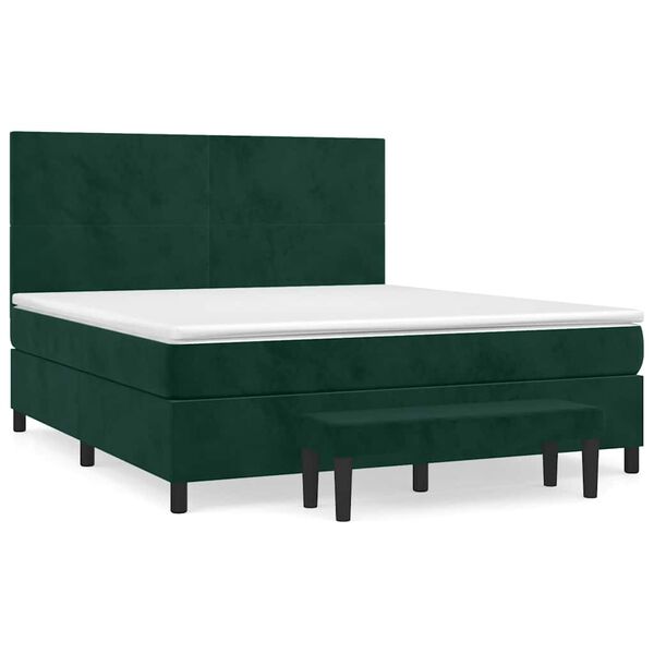 vidaXL Pat box spring cu saltea, verde &icirc;nchis, 160x200 cm, catifea