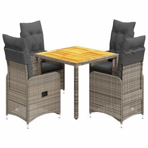 vidaXL Set bistro de grădină cu perne, 5 piese, gri, poliratan