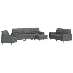 vidaXL Set canapele cu taburet și perne, 4 piese, gri &icirc;nchis, textil