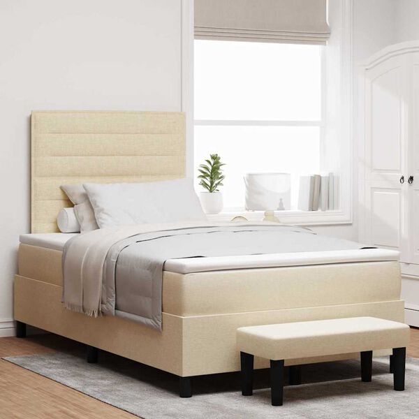 vidaXL Pat cu arcuri cu saltea cu headboard Crem 120 x 190 cm țesătură