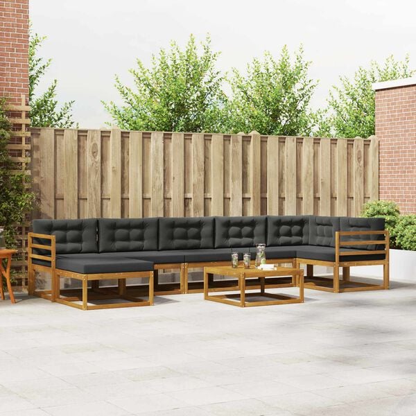 vidaXL Set de canapele de exterior cu pernă 8 pcs Natural și Antracit