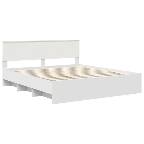 vidaXL Cadru de pat cu headboard Alb 200 x 200 cm Lemn compozit