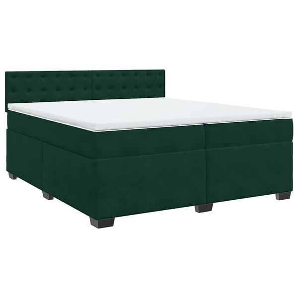 vidaXL Pat box spring cu saltea, verde &icirc;nchis, 200x200 cm, catifea