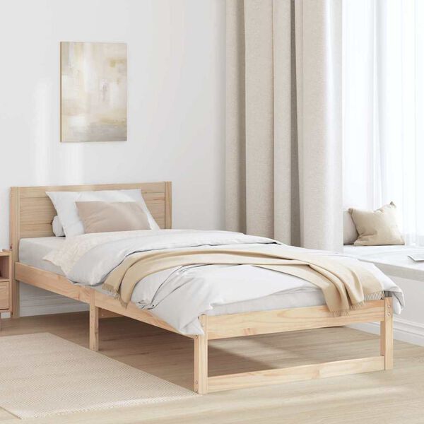 vidaXL Cadru de pat cu headboard natural 75 x 190 cm Lemn de pin masiv