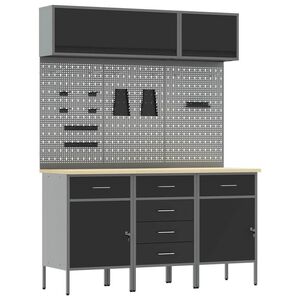 vidaXL Set de dulapuri de lucru cu sertar cu depozitare 8 pcs Negru