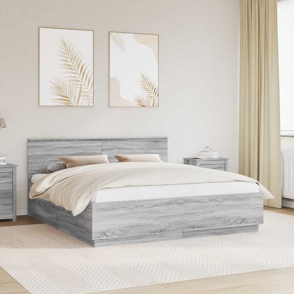 vidaXL Cadru de pat cu headboard Gri Sonoma 180 x 200 cm Lemn compozit