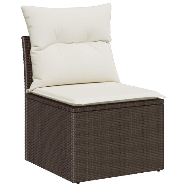 vidaXL Set de canapele pentru grădină cu pernă 3 pcs Maro Rattan poli
