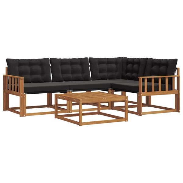 vidaXL Set de canapele de exterior cu pernă 5 pcs Natural și Negru