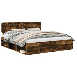 vidaXL Cadru de pat Stejar fumuriu 200 x 200 cm Lemn de pin masiv