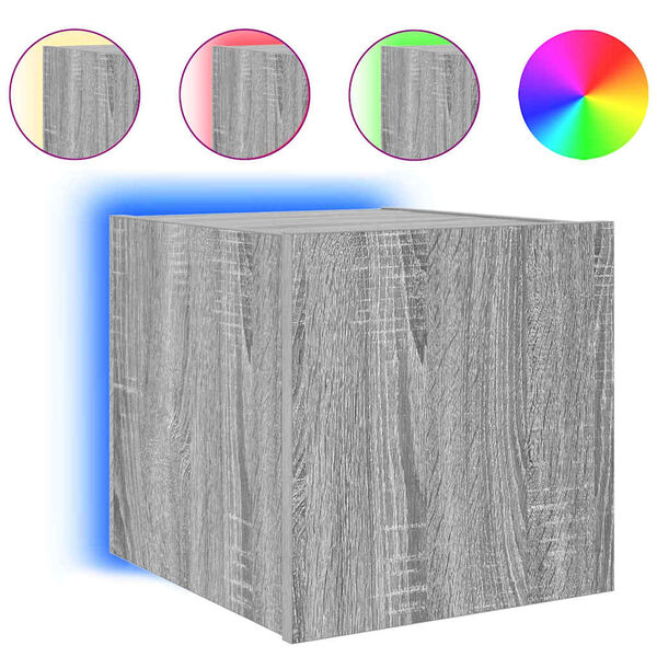 vidaXL Comodă TV de perete cu lumini LED, gri sonoma, 30,5x35x30 cm