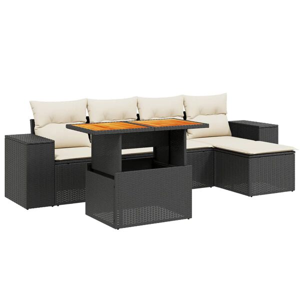 vidaXL Set mobilier de grădină cu perne, 6 piese, negru, poliratan