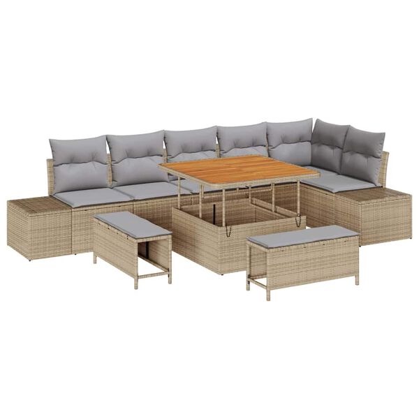 vidaXL Set de canapele pentru grădină cu pernă 9 pcs Bej Rattan poli