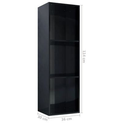 vidaXL Bibliotecă/Comodă TV, negru extralucios, 36x30x114 cm, PAL