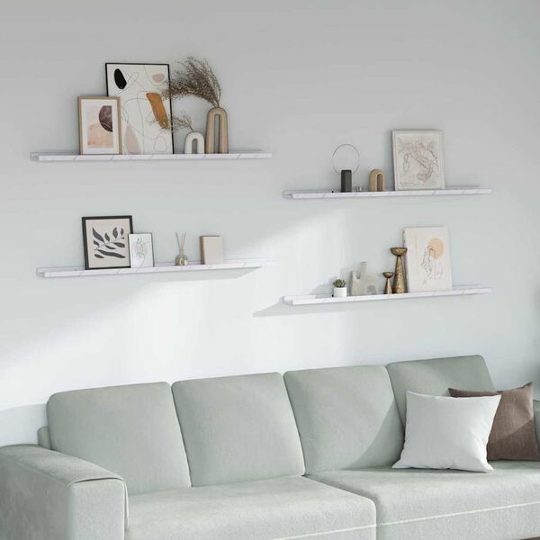 vidaXL Raft de perete 4 pcs Marmură albă 115 x 9 x 3 cm Lemn compozit