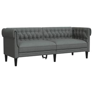 vidaXL Canapea Chesterfield cu 3 locuri, gri &icirc;nchis, material textil