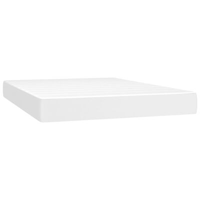 vidaXL Pat box spring cu saltea, alb, 140x190 cm, piele ecologică