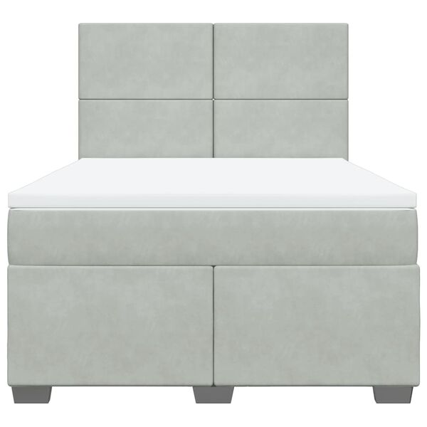 vidaXL Pat box spring cu saltea, gri deschis, 140x190 cm, catifea